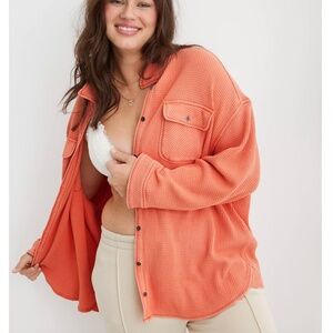 Aerie LumberJane Waffle Oversized Button Up Shirt Swim Coverup Size M